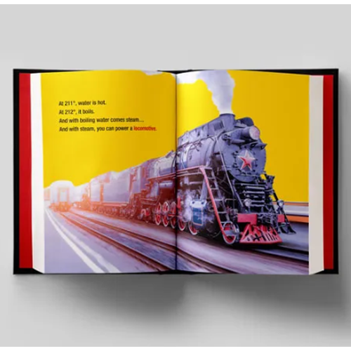 Hardcover book titled '212º The Extra Degree' featuring an illustration of a powerful steam locomotive on the open pages.